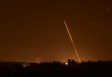 Heavy barrage of rockets fired at Tel Aviv area, southern Israel Rocket launched from the Gaza Strip at Israel (Photo: Avi Rokach)